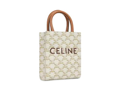 CELINE Mini Vertical Cabas In Triomphe Canvas and Calfskin With Celine Print "White"
