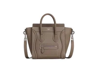 CELINE Nano Luggage Bag In Drummed Calfskin "Souris"