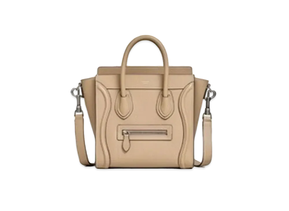 CELINE Nano Luggage Bag In Drummed Calfskin "Dune"