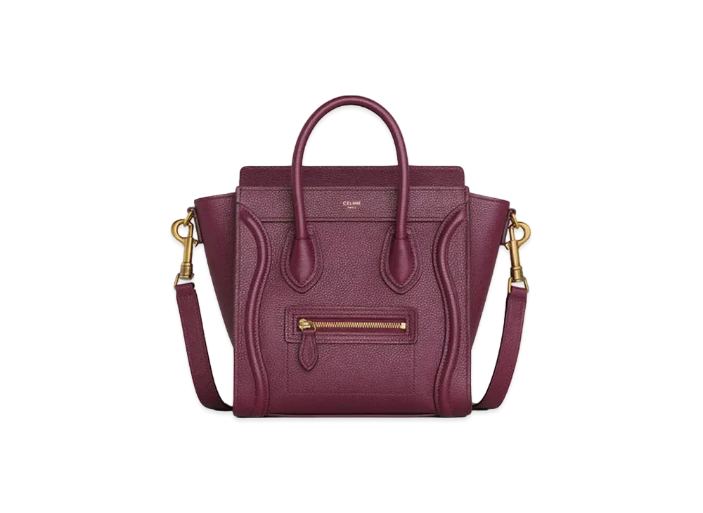CELINE Nano Luggage Bag In Drummed Calfskin "Acai"