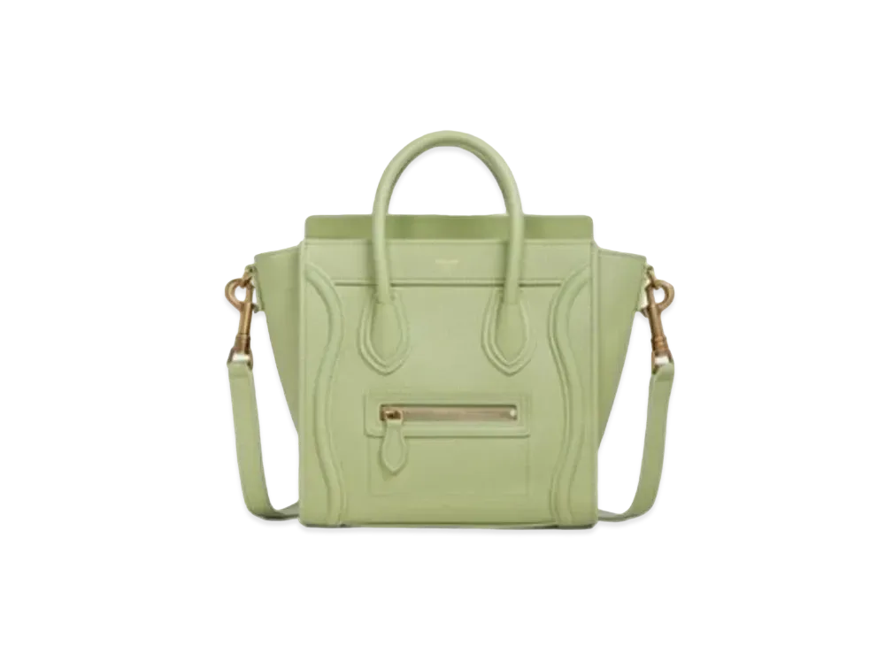 CELINE Nano Luggage Bag In Drummed Calfskin "Sage"
