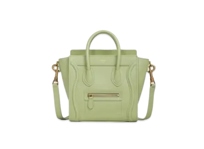 CELINE Nano Luggage Bag In Drummed Calfskin "Sage"