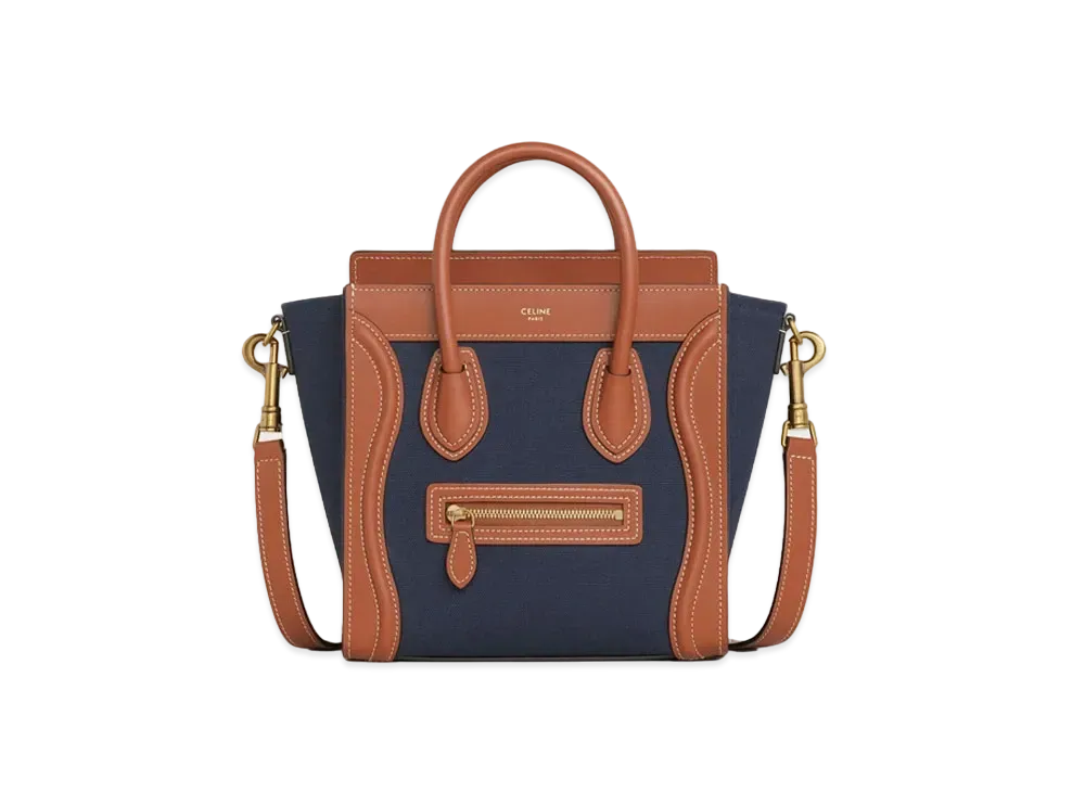 CELINE Nano Luggage Bag In Textile And Calfskin "Navy/Tan"