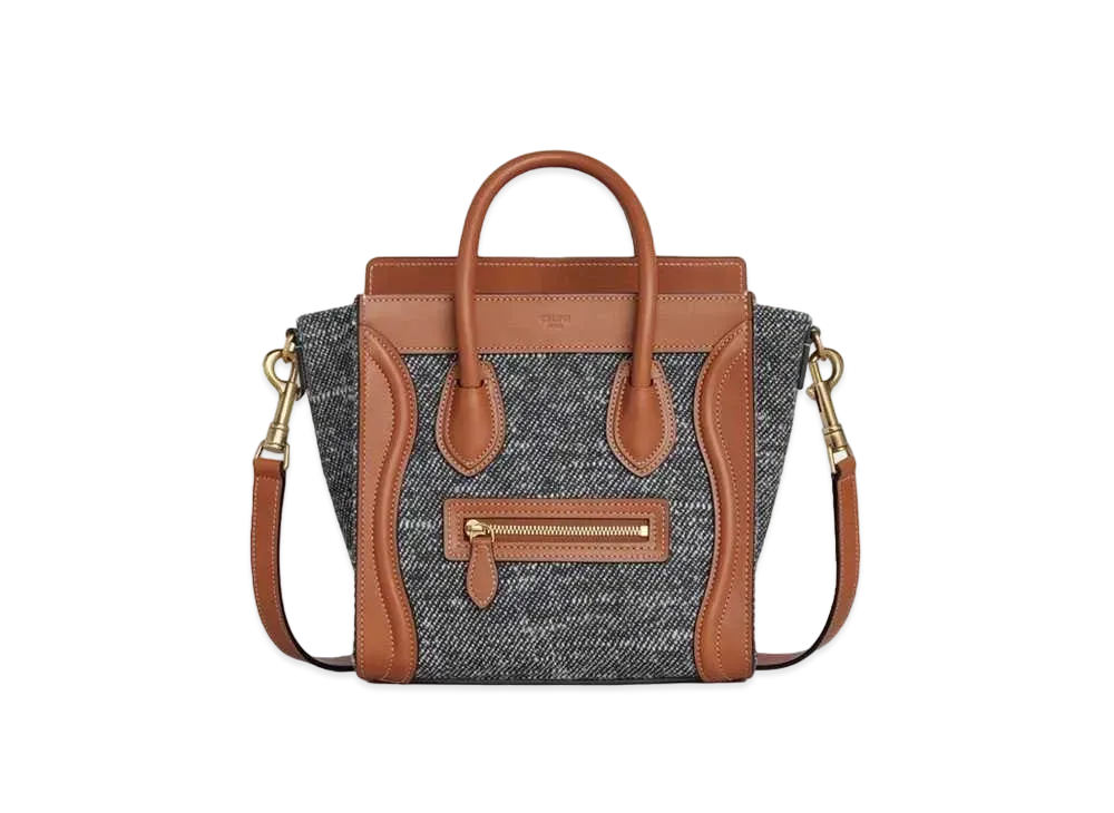 CELINE Nano Luggage Bag in Textile and Natural Calfskin "Navy/Tan"