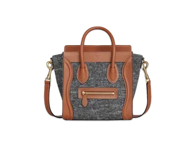 CELINE Nano Luggage Bag in Textile and Natural Calfskin "Navy/Tan"