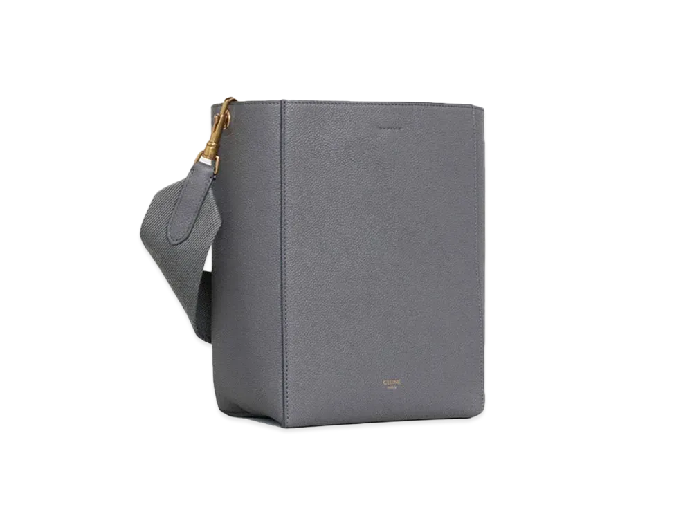 CELINE Sangle Small Bucket Bag in Soft Grained Calfskin "Grey"