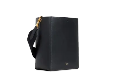CELINE Sangle Small Bucket Bag in Soft Grained Calfskin "Black"
