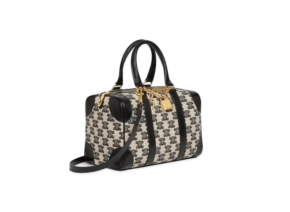 CELINE Small Boston Bag in Textile with Triomphe Embroidery "Black"