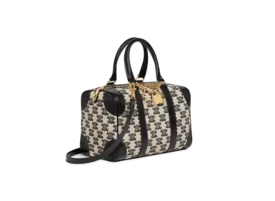 CELINE Small Boston Bag in Textile with Triomphe Embroidery "Black"