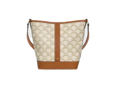 CELINE Small Bucket in Triomphe Canvas and Calfskin "White"