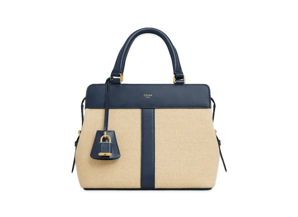 CELINE Small Cabas de France in Textile and Calfskin "Vanilla/Navy"