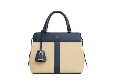 CELINE Small Cabas de France in Textile and Calfskin "Vanilla/Navy"