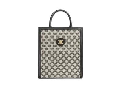 CELINE Small Cabas Vertical in Textile with Triomphe Embroidery "Black"