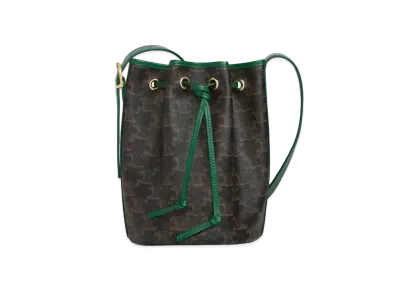 CELINE Small Drawstring Bag in Triomphe Canvas "Emerald"