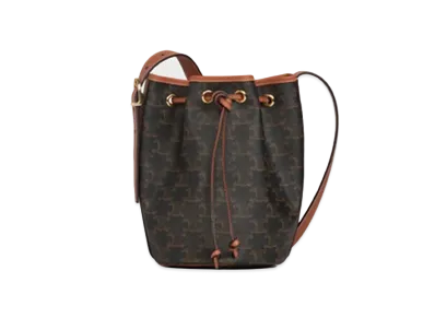 CELINE Small Drawstring Bag in Triomphe Canvas and Calfskin "Tan"