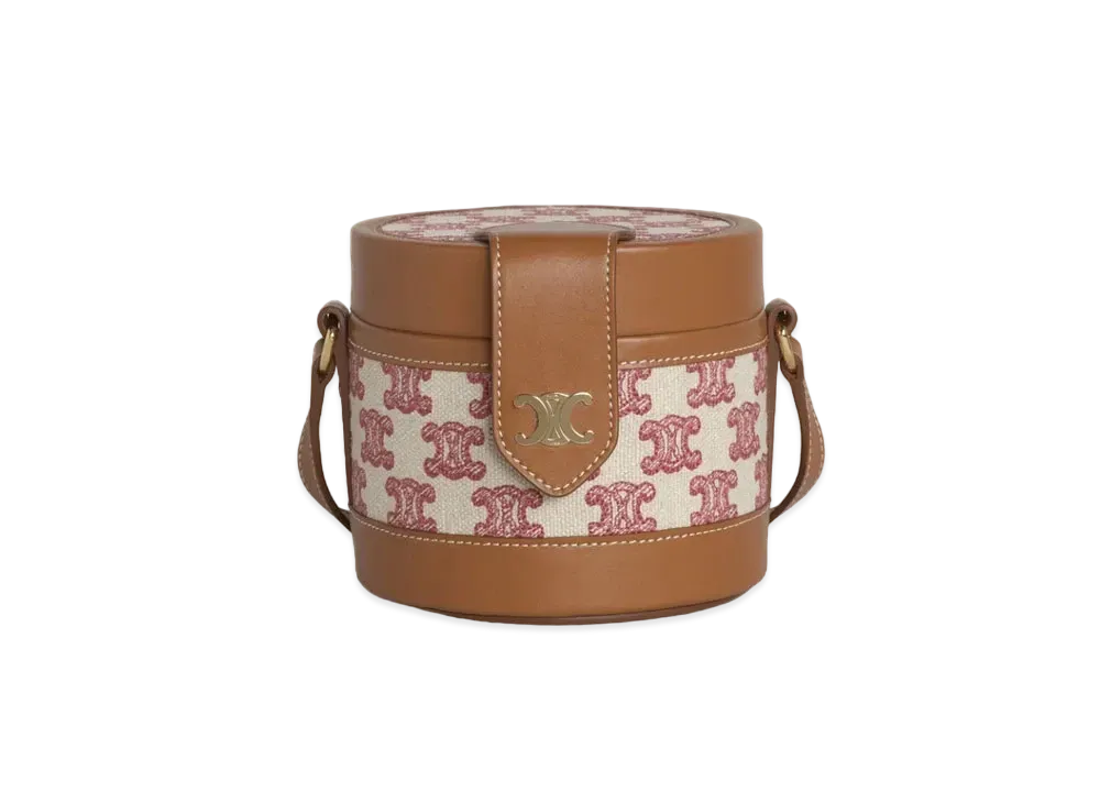 CELINE Small Tambour Bag in Textile with Triomphe Embroidery "Vintage Pink"