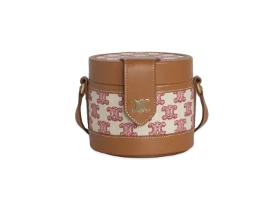 CELINE Small Tambour Bag in Textile with Triomphe Embroidery "Vintage Pink"