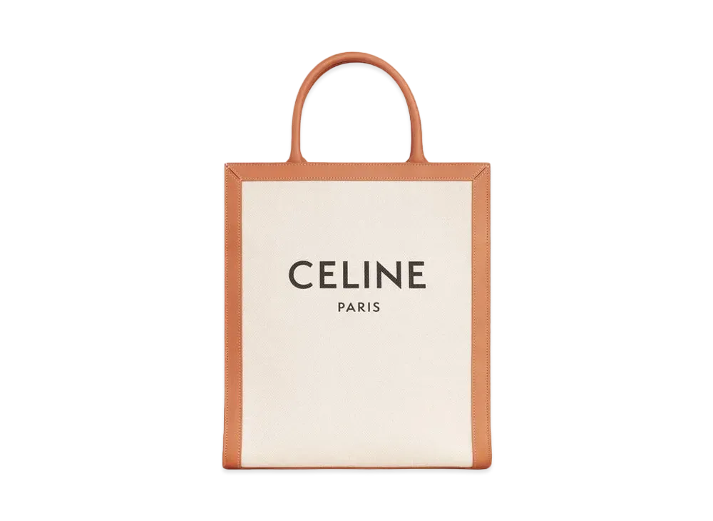 CELINE Small Vertical Cabas CELINE in Canvas with CELINE Print and Calfskin "Natural/Tan"