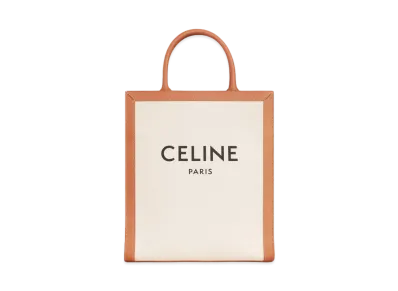 CELINE Small Vertical Cabas CELINE in Canvas with CELINE Print and Calfskin "Natural/Tan"