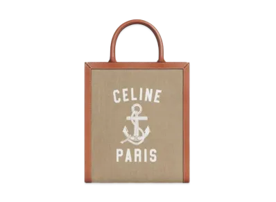 CELINE Small Vertical Cabas CELINE in Jute Canvas with Anchor Print and Calfskin "Natural/Tan"