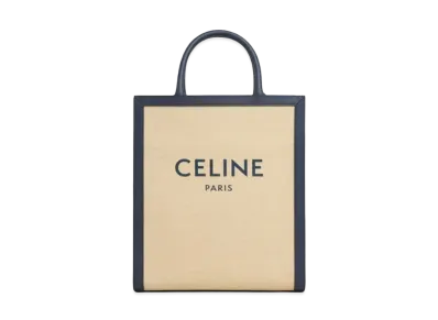 CELINE Small Vertical Cabas CELINE in Textile with CELINE and Calfskin "Vanilla/Navy"
