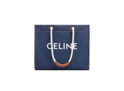 CELINE Squared Cabas CELINE in Denim with CELINE Print and Calfskin "Navy/Tan"