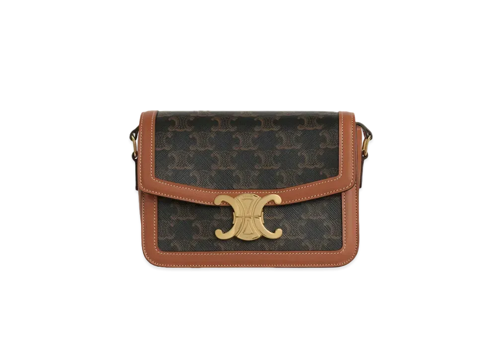 CELINE Teen Triomphe Bag in Triomphe Canvas and Calfskin "Tan"