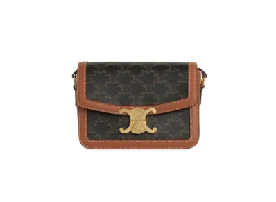 CELINE Teen Triomphe Bag in Triomphe Canvas and Calfskin "Tan"