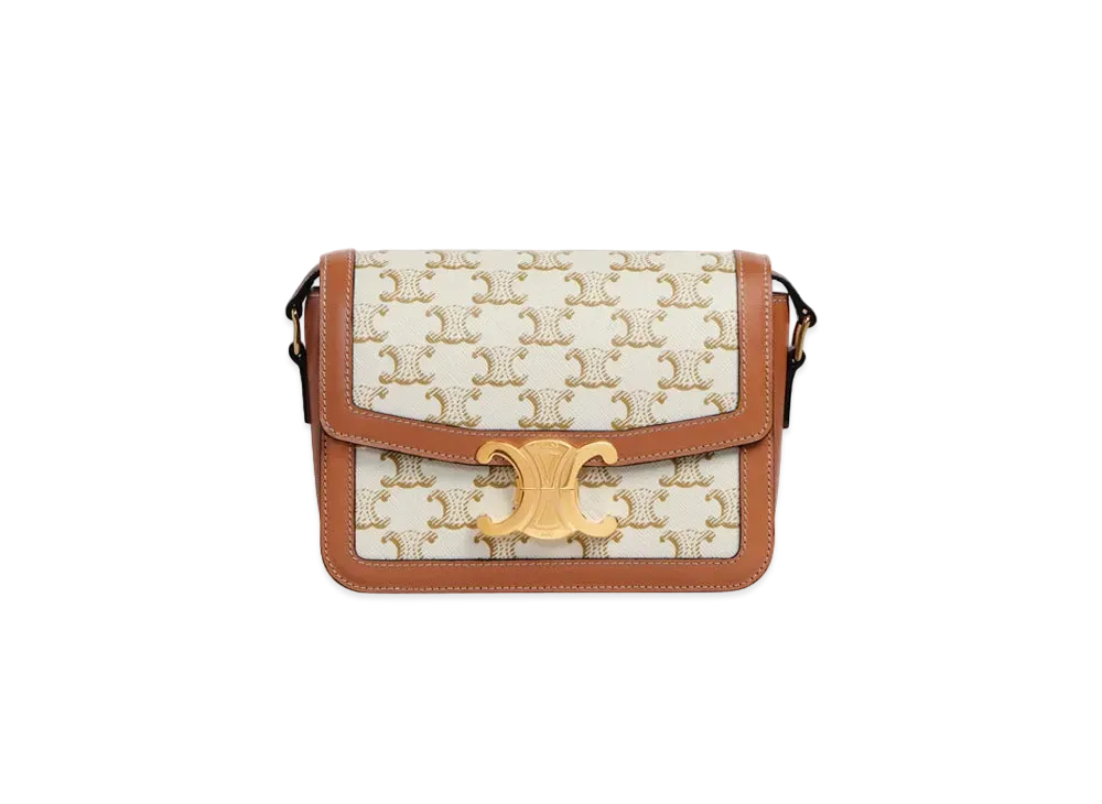 CELINE Teen Triomphe Bag in Triomphe Canvas and Calfskin "White"