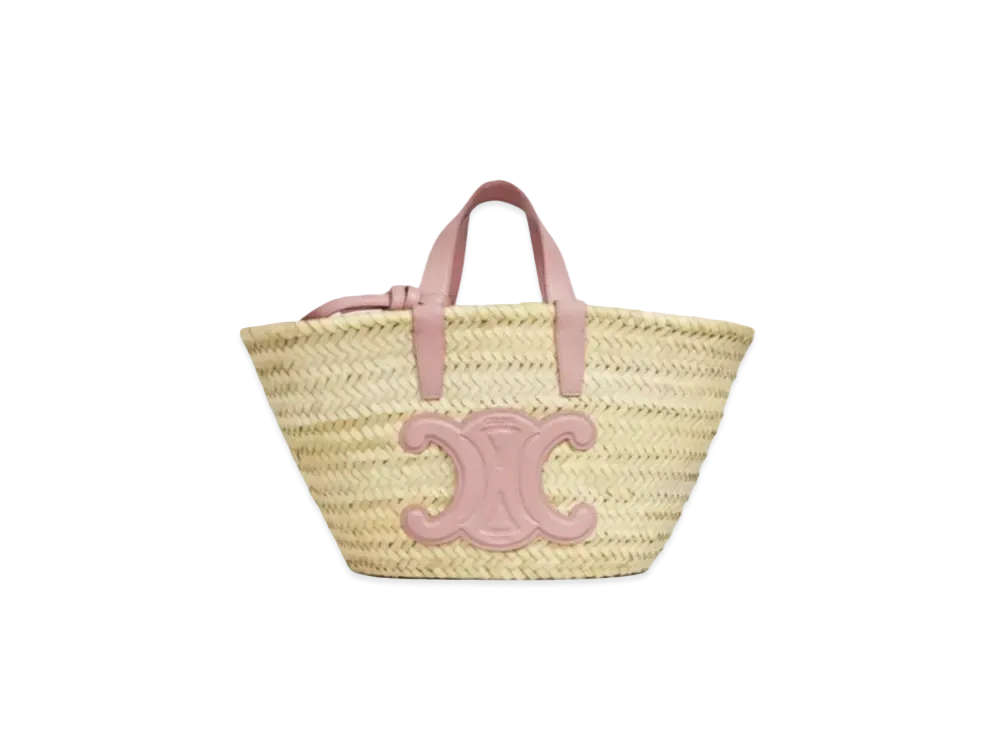CELINE Teen Triomphe CELINE Classic Panier in Raffia and Calfskin "Vintage Pink"