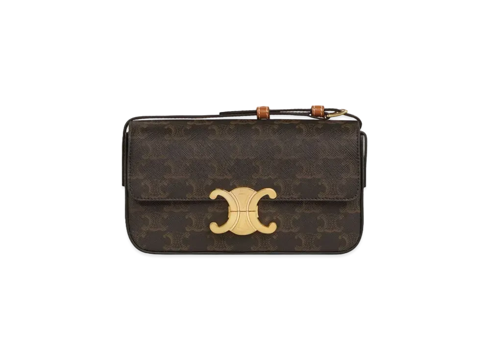 CELINE Triomphe Shoulder Bag in Triomphe canvas and Calfskin "Tan"