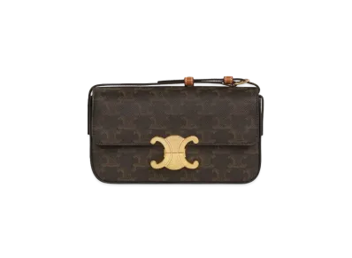 CELINE Triomphe Shoulder Bag in Triomphe canvas and Calfskin "Tan"