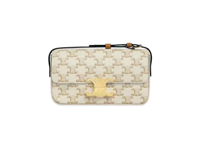 CELINE Triomphe Shoulder Bag In Triomphe Canvas And Calfskin "White"