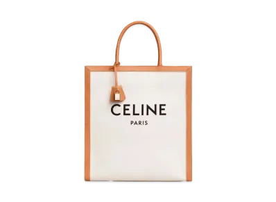 CELINE Vertical Cabas CELINE in Canvas with CELINE Print and Calfskin "Natural/Tan"
