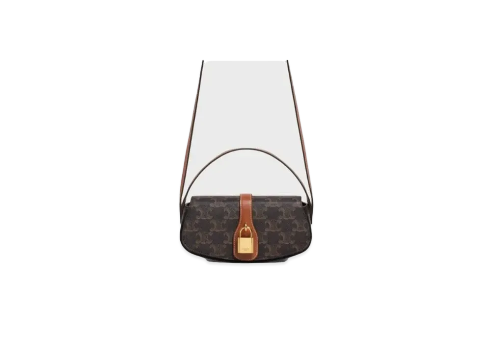 CELINE Clutch on Strap in Triomphe Canvas and Calfskin  "Tan"