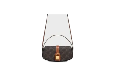 CELINE Clutch on Strap in Triomphe Canvas and Calfskin "Tan"