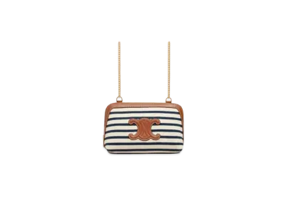 CELINE Clutch with Chain in Striped Textile "Navy/Tan"