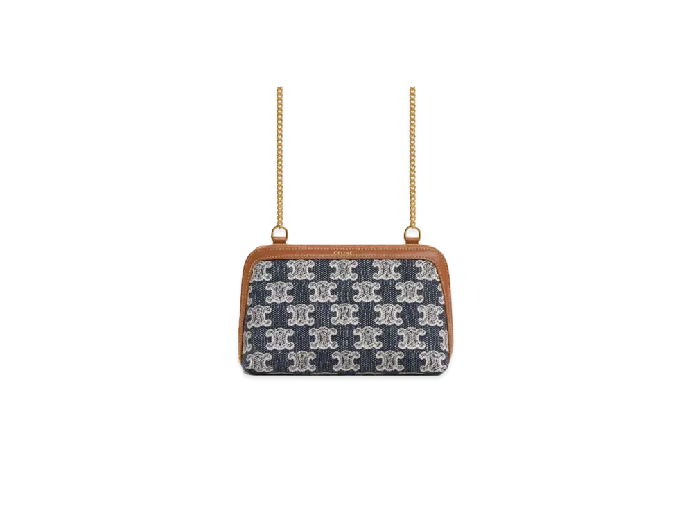 CELINE Clutch with Chain in Textile with Triomphe Embroidery  "Navy Blue"