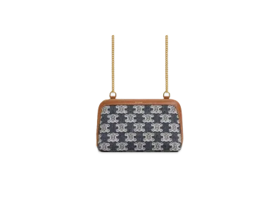 CELINE Clutch with Chain in Textile with Triomphe Embroidery "Navy Blue"