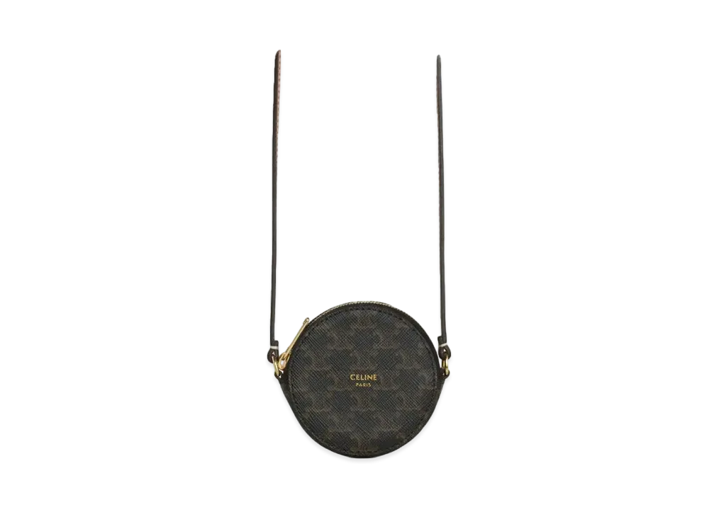 CELINE Coin Purse on Strap in Triomphe Canvas and Lambskin  "Tan"