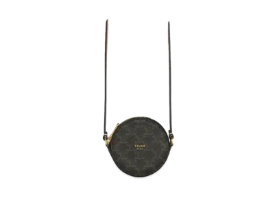 CELINE Coin Purse on Strap in Triomphe Canvas and Lambskin "Tan"