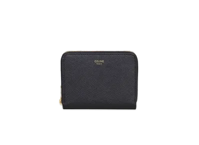 CELINE Compact Zipped Wallet in Grained Calfskin "Black"