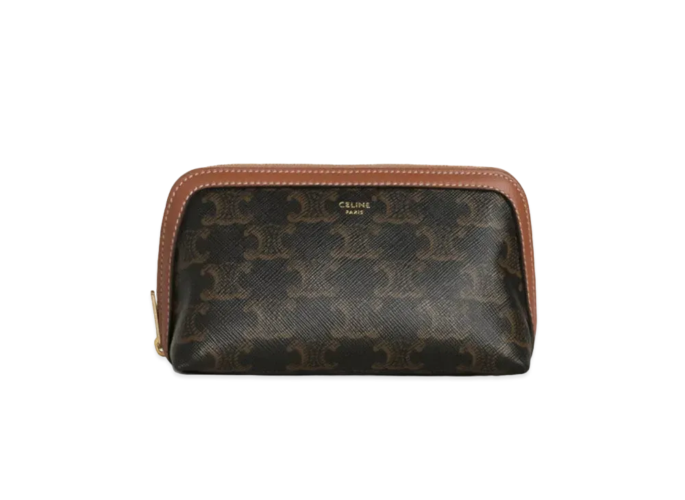 CELINE Cosmetic Pouch in Triomphe Canvas and Lambskin "Tan"