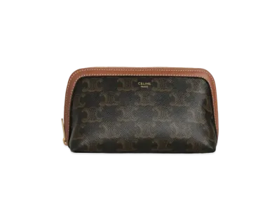 CELINE Cosmetic Pouch in Triomphe Canvas and Lambskin "Tan"