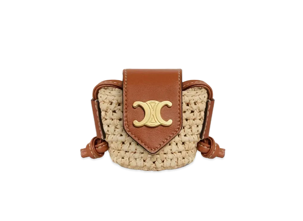 CELINE Crossbody Airpods Panier in Raffia and Calfskin "Tan"
