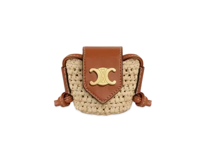CELINE Crossbody Airpods Panier in Raffia and Calfskin "Tan"