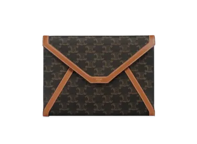 CELINE Envelop Small Pouch in Triomphe Canvas and Calfskin "Tan"