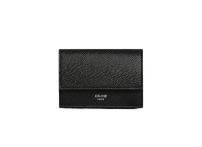 CELINE Folded Compact Wallet In Grained Calfskin "Black"