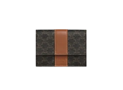 CELINE Folded Compact Wallet in Triomphe Canvas and Lambskin "Tan"