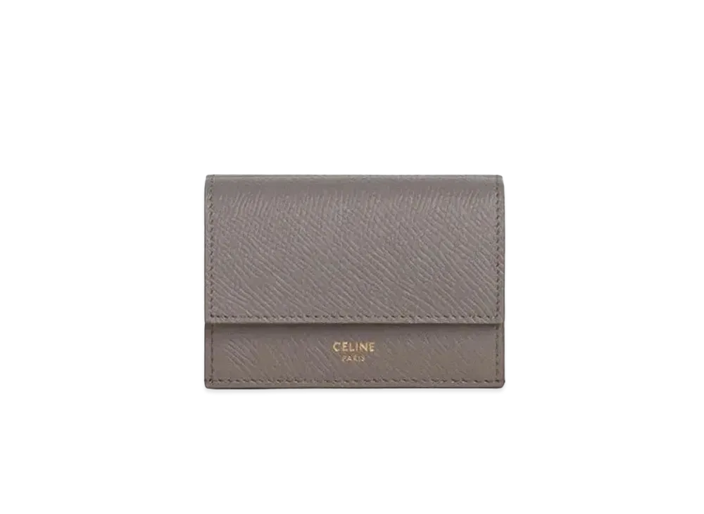 CELINE Folded Wallet In Grained Calfskin Gold Logo "Pebble"